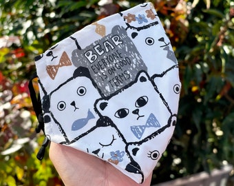 Bear Face Mask: Washable Cotton Mask with Filter Pocket