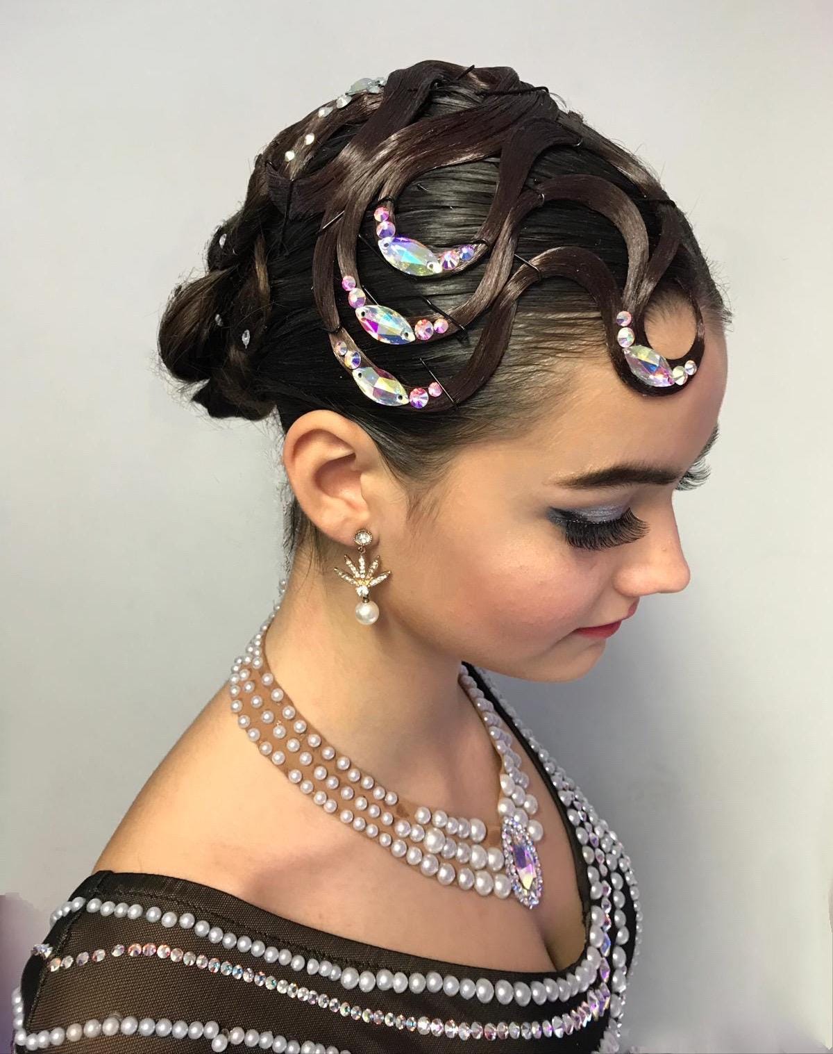 Haarknoten-Netzhalter Für Damen & Mädchen - Mit Kunstperlen Und Strass, Schwarz, Für Ballett & Tanz