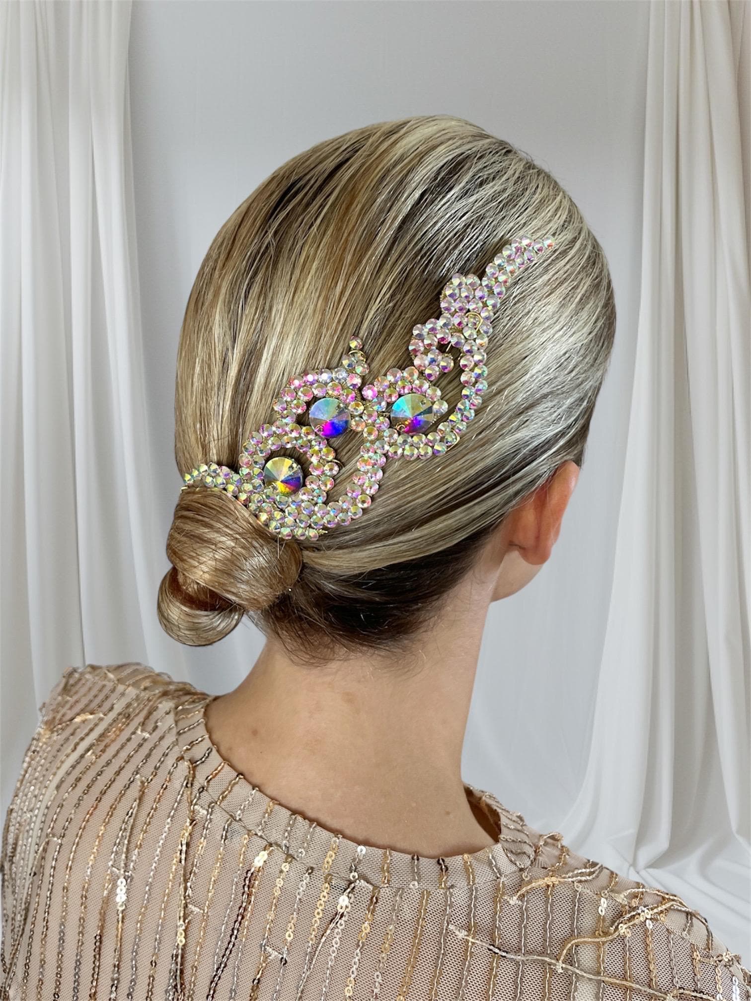 Rhinestone Ballroom Latin Dance Headpiece Hairpiece: AB Crystal Lace Applique for Hairstyle Accessories