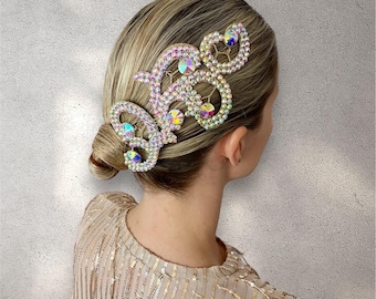 Rhinestone Ballroom Latin Dance Headpiece Hairpiece: AB Crystal Lace Applique for Hairstyle Accessories