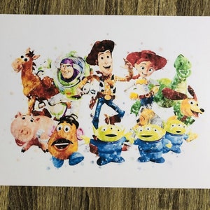 Toy Story Group Woody Buzz Jessie Slinky Rex Bullseye Hamm Mr Potato Head Aliens Watercolour Print DIGITAL DOWNLOAD