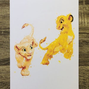 Lion King Simba and Nala Friend Love Lion Cub Watercolour Print DIGITAL DOWNLOAD