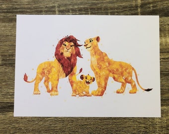 Le Roi Lion Simba et Parents Mustafa Papa Père Sarabi Maman Mère Lion Cub Aquarelle Impression TÉLÉCHARGEMENT NUMÉRIQUE