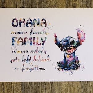 Stitch Ohana Means Familie Zitat Aquarell Kunst Druck Lilo Druck