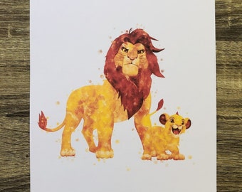 Lion King Simba et Mustafa papa père Lion Cub aquarelle impression téléchargement numérique