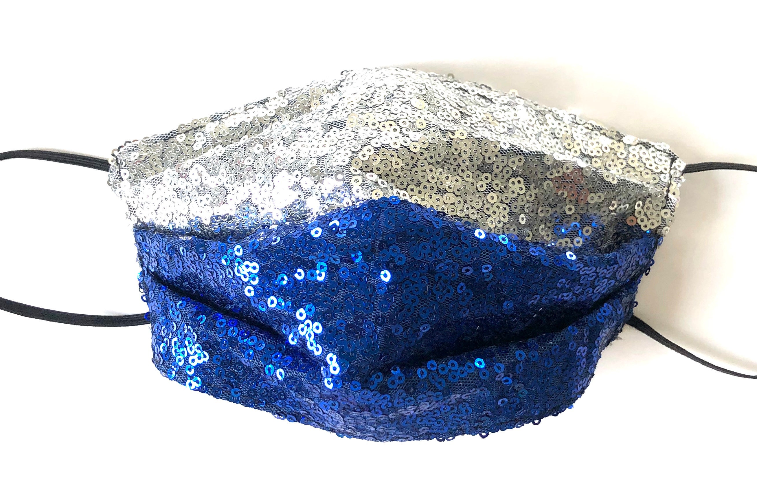 Silver and Blue Sequin Face Mask With Filter Etsy