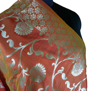 Indian Banarasi Silk Dupatta: Pastel Jacquard Scarf