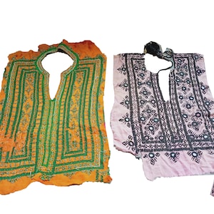 Set of 2 Vintage Banjara Embroidered Mirror Work Yokes: Boho Art Patches