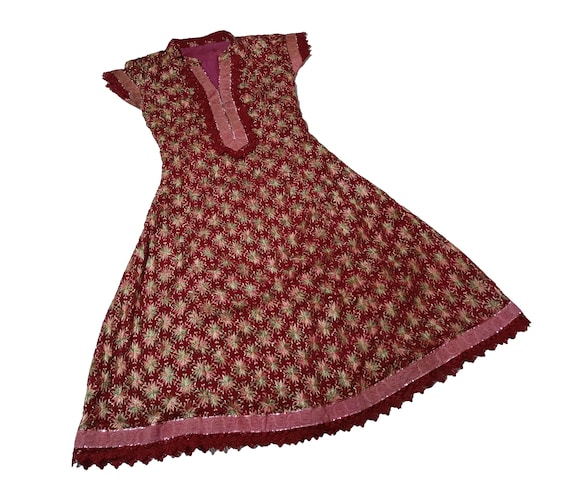 Vintage Phulkari Embroidered Dress: Banjara Boho Afghan Tunic