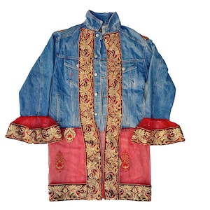 Embroidered Denim Jacket: Vintage Banjara Kutch Tribal Coat