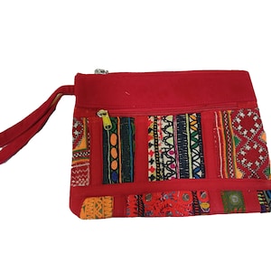 Banjara bestickte Clutch Bag: Handgemachte Tribal Quaste Boho Handtasche