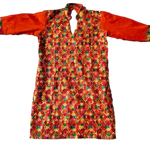 Vintage Phulkari Embroidery Dress: Banjara Boho Afghan Tunic
