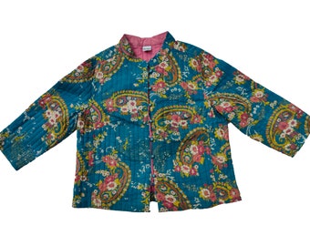Chaqueta acolchada Kantha hecha a mano: Abrigo bordado Banjara vintage