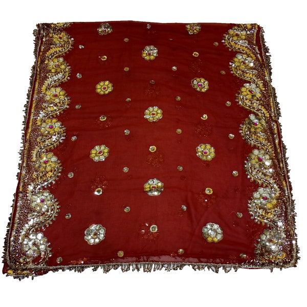 Vintage indien élégant broderie perlée à la main zardosi travail de la pierre duppata mariage duppata, écharpe traditionnelle Georgette Dupatta étole Decorat