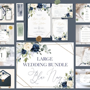 OCEAN Wedding Invitation Mega bundle, Blue Navy Wedding invites suite, Printable wedding Invitation set, Blue Editable invitation download