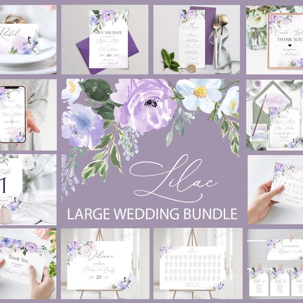 LILAC Wedding Invitation MEGA bundle Template, printable Wedding Invites Mega Bundle, Editable, Download, Floral