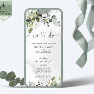 Cyfrowe zaproszenie ślubne, robimy cyfrowe zaproszenie, szablon zaproszenia zieleni, eukaliptusowe zaproszenie mobilne, natychmiastowe pobieranie AMELIA zdjęcie 2