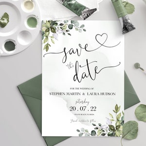 Save The Date Template, Eucalyptus Digital Save the Date Digital Download, Smartphone, Greenery Template, Editable AMELIA image 2