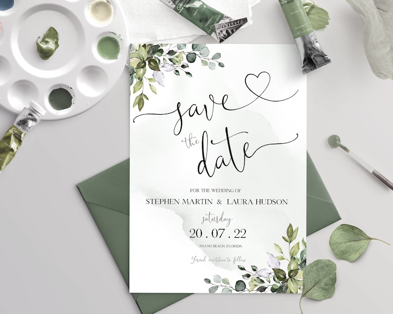 Save The Date Template, Eucalyptus Digital Save the Date Digital Download, Smartphone, Greenery Template, Editable AMELIA image 2