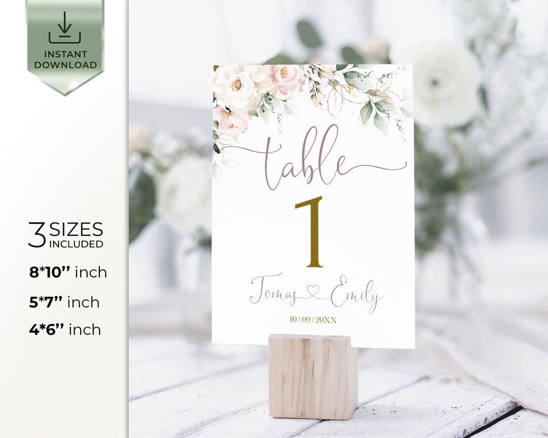 BLUSH Table Numbers Template, Soft Blush Pink Flowers Wedding Table