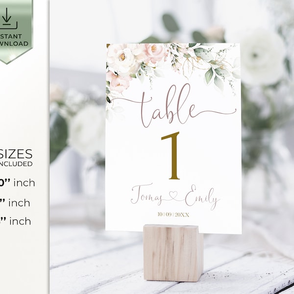 BLUSH - Table Numbers Template, Soft Blush Pink Flowers Wedding Table Numbers, INSTANT Download, Editable, Printable and Charming, Diy