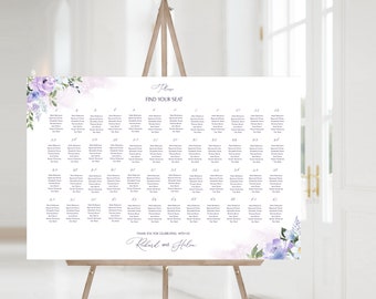 seating chart design LILAC Welcome Seating Chart Template, Purple Flowers Wedding Seat Chart, Printable, Diy Custom Seating Chart, Floral, Editable