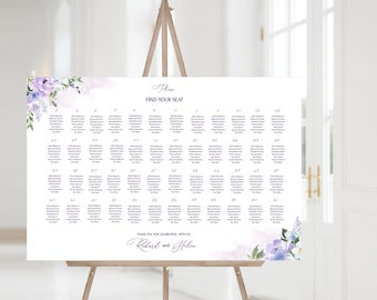 Modèle de plan de table de bienvenue LILAS, plan de table de mariage fleurs violettes, plan de table de mariage personnalisé, imprimable, bricolage, Floral, modifiable