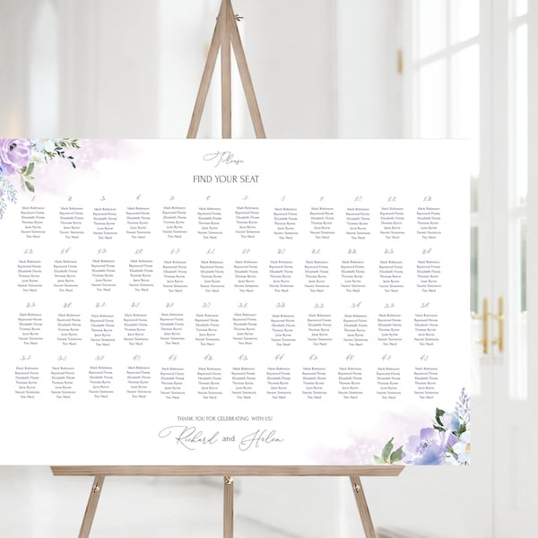 LILAC Welcome Seating Chart Template, Purple Flowers Wedding Seat Chart, Printable, Diy Custom Seating Chart, Floral, Editable