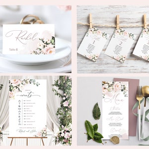 AVA Soft Pink Wedding Invitation MEGA bundle Template, Blush Pink printable Wedding Invites Mega Bundle, Editable, Download, Floral image 3