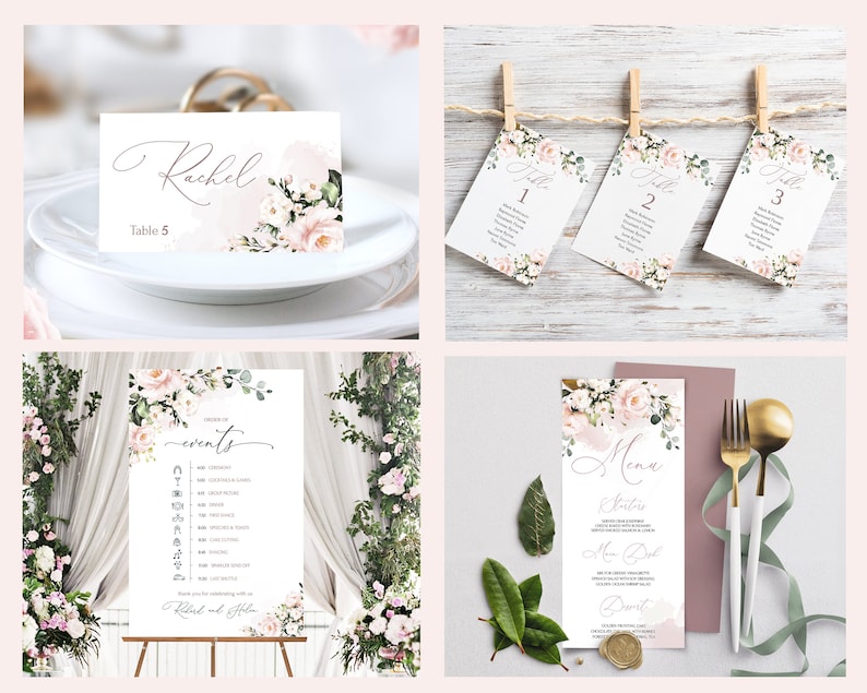 AVA Soft Pink Wedding Invitation MEGA bundle Template, Blush Pink printable Wedding Invites Mega Bundle, Editable, Download, Floral image 3