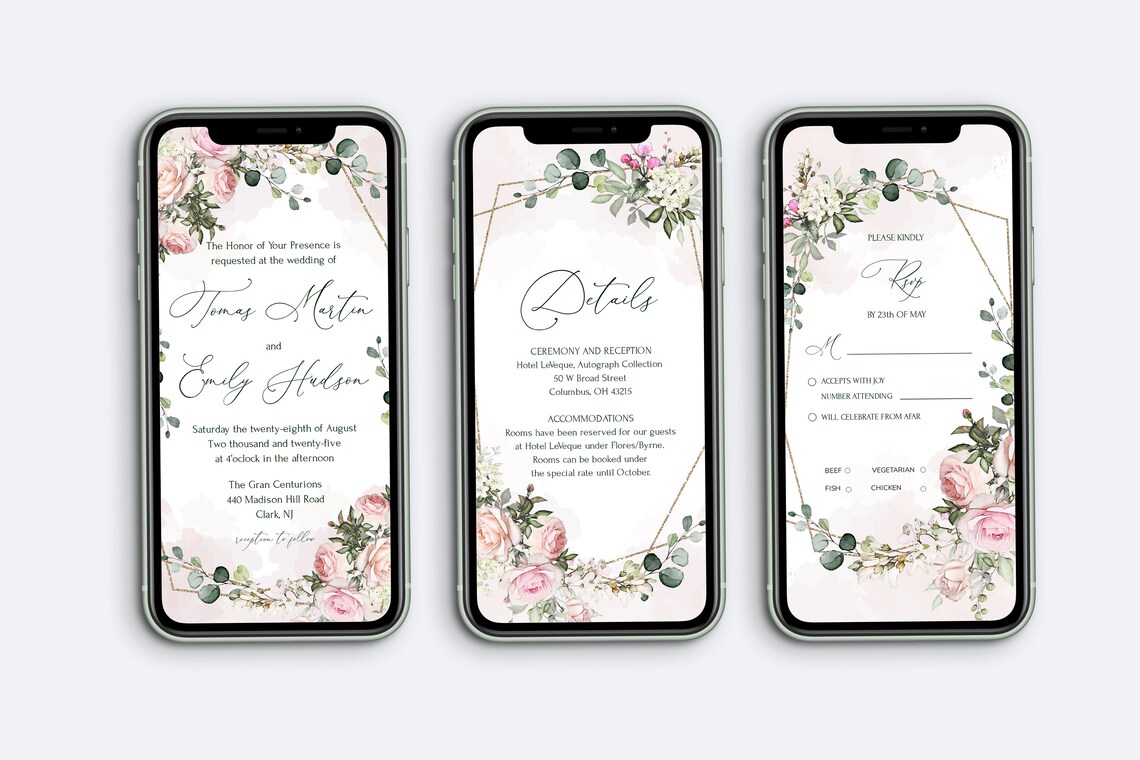 Pink Electronic Invitation and Rsvp Details Template Blush Etsy