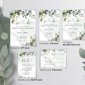 AMELIA Editable Wedding Invitation Set Template Greenery Leaves, Printable, DIY We do Bundle invitation, Eucalyptus Invite set, DIY image 6