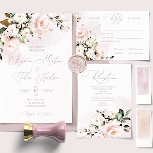 AVA Soft Pink Wedding Invitation MEGA bundle Template, Blush Pink printable Wedding Invites Mega Bundle, Editable, Download, Floral image 4