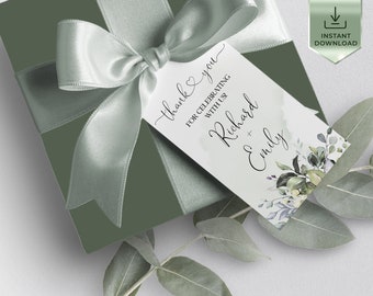 Greenery Eucalyptus Thank You Favor Tag Template, Editable Tags, Editable Favor tag Tag Download, Printable Wedding Tags | AMELIA