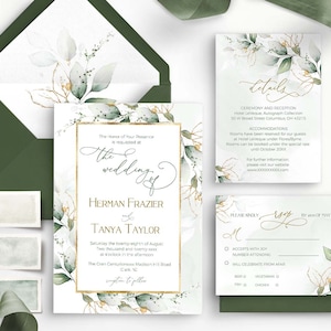 ROYALTY Eucalyptus Wedding Invitation Set Template, Editable Greenery Wedding Invites Bundle, Printable invitation suite, Instant download
