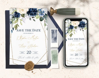 OCEAN Blue Save The Date Template, Save the Date Digital Download, Smartphone, Blue Navy Geometric Save the Date Digital Template, Mobile