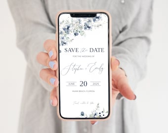 Digital Save the Date Blue, Light Blue Smartphone, iPhone Blue Save the Date Digital Template, Mobile, Instant Download | BLUEBERRY