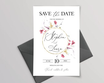 CLOVER Flowers Save The Date Template, Editable Save the Date Digital Download, Wildflowers Save the Date, Printable Save Our Date Card Ring