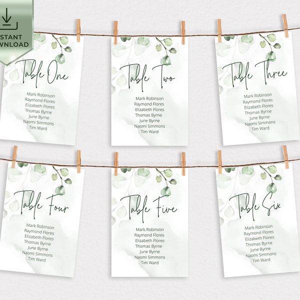 Greenery Seating Chart Template, Seating Chart Wedding Template, Printable Eucalyptus Wedding seating Chart Card Seating chart Sign | FREYJA