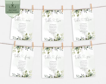 Greenery Seating Chart Template, Printable Eucalyptus Wedding seating Chart sing, Hanging Seating Chart Wedding, Card Template | AMELIA