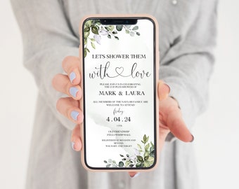 AMELIA Electronic Let's Shower Invitation, Eucalyptus Shower iPhone Evite, Greenery Digital Template, Mobile Invite download, Smartphone SMS