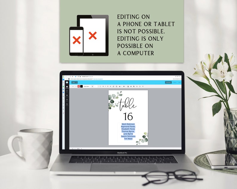 Minimalist Seating Chart Template, Eucalyptus Table Seating Chart Card, Printable Seating Plan, Hanging Greenery Seating Chart Wedding EVA image 10