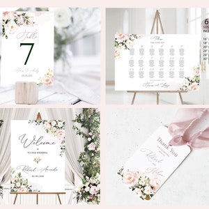 AVA Soft Pink Wedding Invitation MEGA bundle Template, Blush Pink printable Wedding Invites Mega Bundle, Editable, Download, Floral image 2