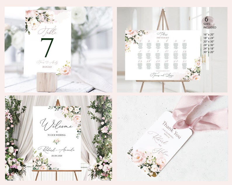 AVA Soft Pink Wedding Invitation MEGA bundle Template, Blush Pink printable Wedding Invites Mega Bundle, Editable, Download, Floral image 2