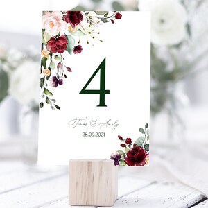 ARLETH Editable Wedding Table Number Template, Burgundy Table Number, INSTANT Download, Printable  Rustic WeddingTable Number, Diy