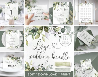 Wedding Invitation Mega Bundle | Greenery Eucalyptus Editable Templates Printable | Instant Download | Eucalyptus Theme | DIY | Amelia