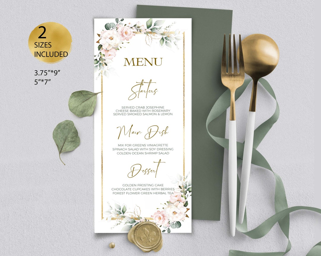BLUSH Wedding Menu Template, Printable Bohemian Wedding Menu Downlaod