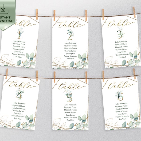 VESNA | Eucalyptus Table Seating Chart Card Template | Wedding Editable Printable | Instant Download | DIY