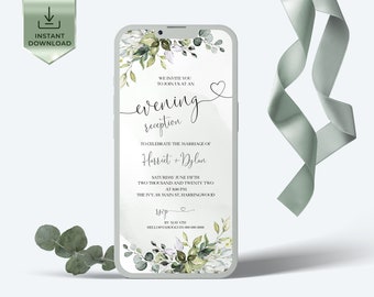 Soirée de réception de mariage Verdure | Modèle d'invitation numérique, E-vite d'invité de réception de mariage eucalyptus, modifiable | AMÉLIE