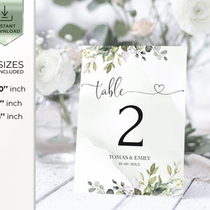 AMELIA - Editable Eucalyptus Wedding Table Number Template, Greenery Wedding Number, Printable Greenery Table Number, INSTANT Download, DIY